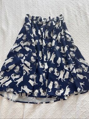 Navy Cat-Print Circle Skirt